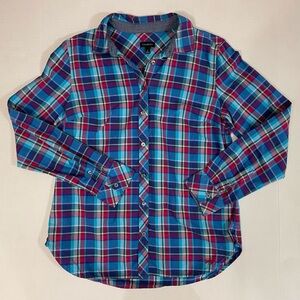 Talbots Multicolored Button down Long Sleeve Flannel Blouse Size Small